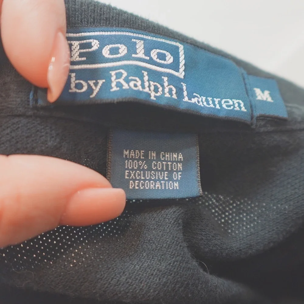 Polo‎ Ralph Lauren Polo Shirt Men's Medium Vtg Faded Black Classic Fit Vent Hem